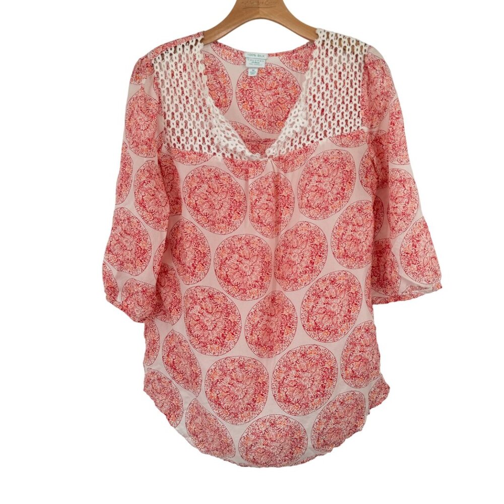 Calypso St. Barth For Target 100% Silk Pink pattern  Blouse  tunic size Medium